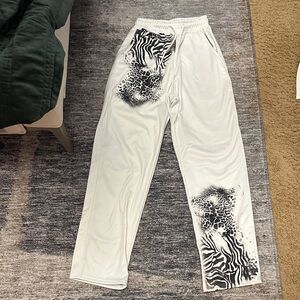 White Animal Print Jogger Pants